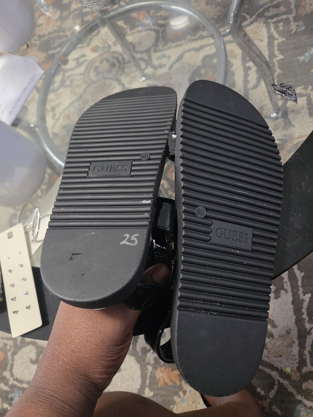 Guess Black Patent Girls Slide Sandals with Logo Sole